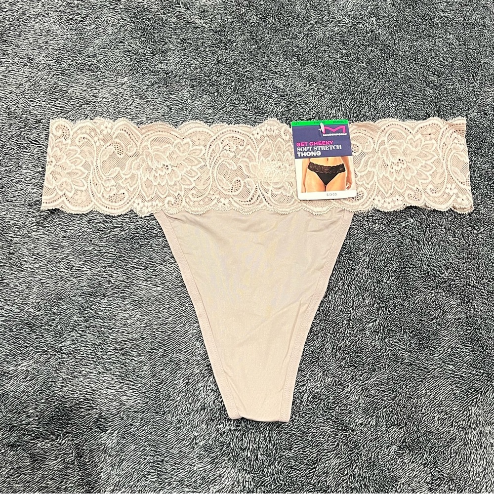 Maidenform Get Cheeky Soft Stretch Thong beige size L new